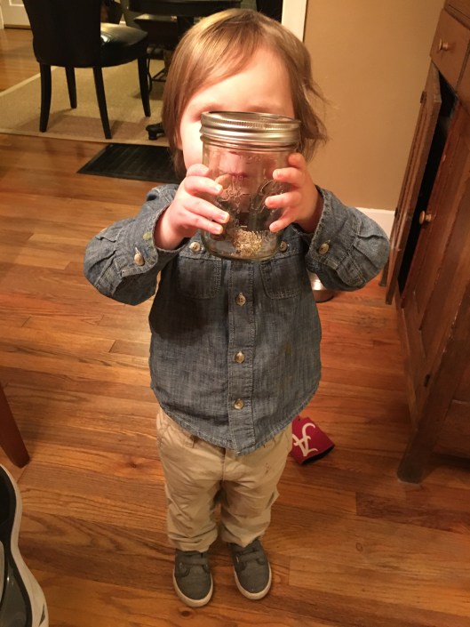 Ritter started a rock collection. He was always picking up rocks everywhere we went so we started a jar for them. The jar is now almost full! 